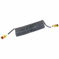 Coiled air brake assembly for service air brake applications. Gray tubing with 1/4 in outer diameter and 52 in length. Used in pneumatic systems of trucks, trailers, and heavy equipment to supply air to service brakes.