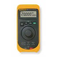 The FLUKE-707 is a loop calibrator for testing and calibrating industrial process control loops. It measures DC current with an accuracy of 0.015% + 2 LSD and voltage with 0.015% Reading +2 Counts. Functions include mA Read, Loop Power, mA Simulate, and mA Source, operated via a Quick-Set Knob. Includes NIST-traceable calibration report and data
