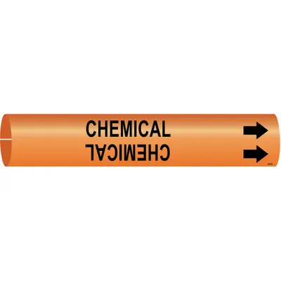 BRADY Pipe Marker: Chemical, Orange, Black, Fits 1 1/2 to 2 3/8 in Pipe O.D. - Chemical Snap-On Pipe Markers