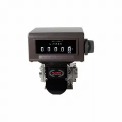 This FILL-RITE flowmeter is a rotary positive displacement meter with an inline 1 1/2 in NPT connection. It features a mechanical display and provides +/-0.5% accuracy. Designed for custody transfer applications, it operates at a maximum voltage of 24V DC. Typical uses include precise measurement of liquid volumes in industrial fluid handling systems.