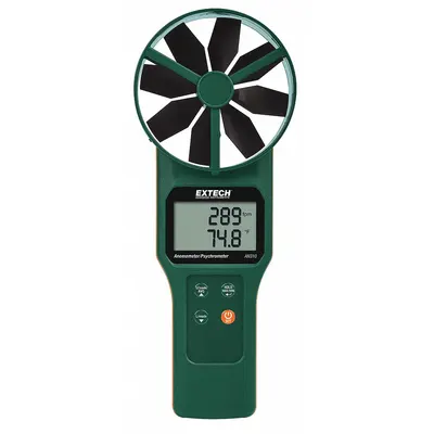 EXTECH Anemometer: 1 fpm Air Velocity Resolution, Dew Point/Relative Humidity - Rotating Vane Air Velocity Meters