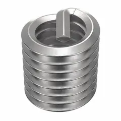 Screw-locking tanged helical insert for repairing or reinforcing tapped threads in metal. Features 3/8"-16 coarse right-hand thread, 18-8 material, and tensile strength of 200,000 to 250,000 psi. Supplied in a 100-pack with plain finish. Requires STI tap size 3/8"-16.