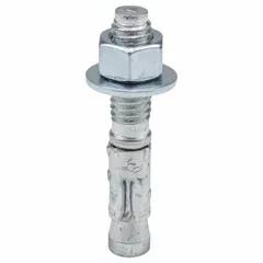 Steel wedge anchor for concrete fastening. Diameter: 3/8 in, thread size: 3/8"-16, zinc-plated finish. Supplied in a 50-pack. Suitable for mounting fixtures, equipment, and structural elements to concrete.