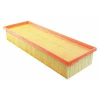 Rectangular panel engine air filter with an overall length of 13 7/8 inches. Designed for Chevrolet buses. Traps airborne contaminants to protect the engine in heavy-duty fleet applications