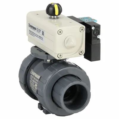 HAYWARD FLOW CONTROL Pneumatically Actuated Two-Way Ball Valve: 1 1/2 in, PVC - PVC Pneumatically-Actuated Ball Valves