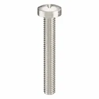 Pan head machine screws with M3.5x0.60 thread, 25 mm length, made from 18-8 stainless steel with plain finish. Phillips drive with #2 drive size. Supplied in a 50-piece pack. Commonly used for fastening components in machinery, electronics, and general assembly applications