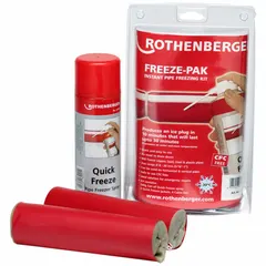 This pipe freezing kit creates an ice plug in steel pipes for temporary isolation during repairs or maintenance. It works on steel pipes from 5/16 in to 1 in, freezing in as little as 10 minutes and lasting up to 30 minutes, allowing valve replacement or pipe cutting without draining the system.