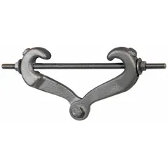 This tong-style beam clamp is designed for use with 7/8 in threaded rod and has a load capacity of 365 lb. It provides a secure attachment point for suspending equipment from structural beams without welding or drilling. Commonly used in piping, HVAC, and electrical installations for overhead support.