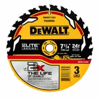 DEWALT Circular Saw Blade: 7 1/4 in Blade Dia., 24 Teeth, 0.07 in Cut Wd, 5/8 in Arbor Size, 3 PK (MPN DWAW714243PK)