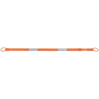 This traffic cone bar is made of orange ABS plastic with a blank legend. It measures 3 11/16 in height and 1 9/16 in diameter, with an adjustable length from 62-1/4 to 104-3/4 in. Includes polyethylene rings that loop over cone tops for attachment to traffic cones. Used to create temporary barriers or delineate lanes in construction zones, parking lots, and event areas