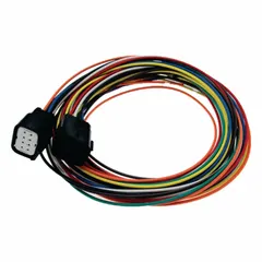 Environmentally sealed power and signal connector assembly with 8 poles, rated 7 A and 50V DC. Includes a plug with male contacts and 48-inch wire leads of 18 AWG SXL thick-wall cross-linked automotive wire (SAE-J1128) in orange, with cross-linked polyethylene jacket. Suitable for wiring harnesses in automotive and industrial applications requiring moisture and vibration resistance.