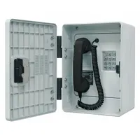 Intrinsically safe telephone for outdoor commercial use in hazardous environments. Features a non-sparking design, corrosion-resistant plastic enclosure, and a proximity-detecting hook switch with no moving parts. Includes a Braille metallic keypad, volume control, and Hytrel cord. Operates on PSTN network protocol