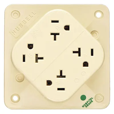 HUBBELL Receptacle: Hospital Grade Fed. Spec., Quad, 5-20R, Ivory, 125V AC, 20 A - General Purpose Receptacles