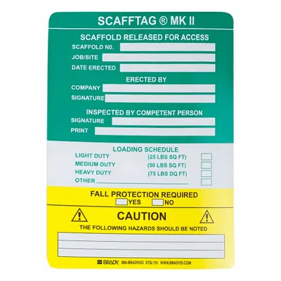 BRADY Scaffold Inspection Tag SCAF-STSI751 - Safety