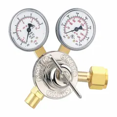 This flow gauge regulator from SMITH EQUIPMENT is designed for use with Carbon Dioxide gas. It features a CGA 320 inlet connection and a 5/8"-18 female right-hand outlet. The regulator provides accurate flow measurement and control, suitable for welding, beverage dispensing, and other industrial gas applications.