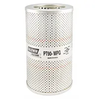 Cartridge hydraulic filter with cellulose media and reinforced centertube. Inside diameter 3 3/8 in, overall height 9 in. For use with hydraulic fluid in Caterpillar equipment