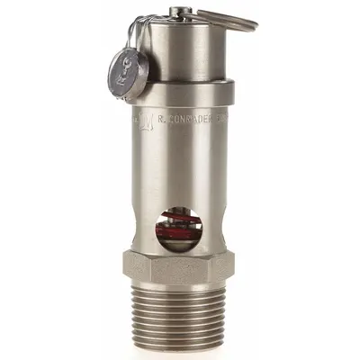 CONRADER Safety Valve: Soft Seat, 3/4 in (M)NPT Inlet (In.), 100 psi Preset Setting (PSI) - Soft Seat Pneumatic Safety Valves