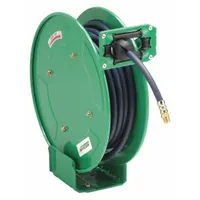 Spring Return Hose Reel: 35 ft (1/4 in I.D.), 1/4 in MNPT, 300 psi Max Op Pressure, Brass, Green (MPN 45UZ36)