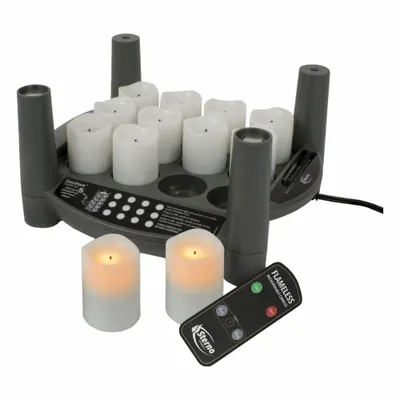 STERNO Flameless Candle, Black/White, 9 3/4 in H x 9 3/4 in W, Amber Light - Candles & Votives