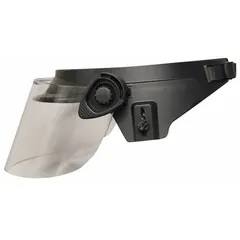 Thermoplastic pivot-style faceshield mount designed for ACH helmets. Features a 6-inch visor height for impact protection during riot control and tactical operations. Commonly used by law enforcement and security personnel.