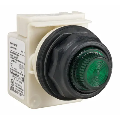 SCHNEIDER Pilot Light: 30 mm Panel Mounting Size, Green, Incandescent - Incandescent Pilot-Lights