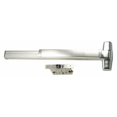 This VON DUPRIN mortise exit device features a touchbar style and is constructed of aluminum. It is designed for doors up to 4 ft wide and is ADA compliant for accessible egress. Suitable for commercial applications requiring push-activated exit release.