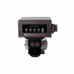 This FILL-RITE flowmeter is a custody transfer rated oval gear displacement meter for inline installation with 1 1/2 in NPT connections. It features a 6-digit mechanical display and provides +/-0.5% accuracy. Suitable for metering low-viscosity liquids in dispensing, batching, and inventory control applications.