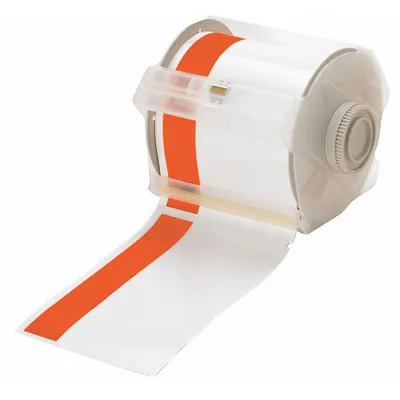 BRADY Continuous Label Stock: 4 in x 100 ft, Vinyl, Orange (Gloss)/White (Gloss) - Brady Thermal Transfer Continuous Label Rolls
