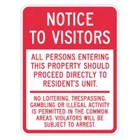 Reflective Visitors Notice to Visitors Sign: Aluminum, Mounting Holes Sign Mounting, Diamond Grade (MPN T1-1921-DG_18x24)