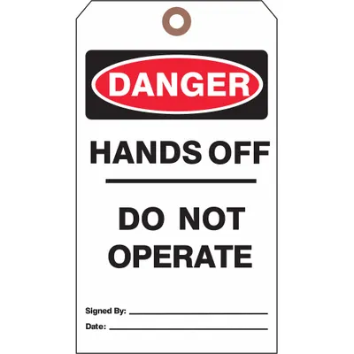 SEE ALL INDUSTRIES Danger Tags: White, Single Part, Cotton String, 25 PK - Danger/Hands Off Do Not Operate / Danger/Do Not Remove This Tag Tags