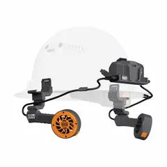 This cooling fan attaches to a hard hat or safety helmet to circulate air around the head, helping to reduce heat stress in warm work environments. Constructed from polycarbonate and PVC, it is available in gray and orange. Suitable for use with safety helmets in industrial settings.