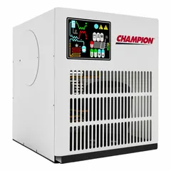 Non-cycling refrigerated compressed air dryer rated for 25 cfm at 50°F dew point. Operates on 115V AC with 0.27 kW power and 1/2 in NPT connections. Removes moisture from compressed air systems for general industrial applications such as pneumatic tools and packaging.