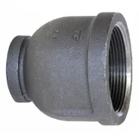 Medium-pressure threaded pipe fitting, straight type, made of malleable iron. Rated for 300 psi at 150°F. Used to connect or redirect piping in plumbing, HVAC, and process lines. Manufactured in the USA
