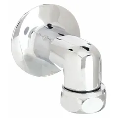 This single-bend supply arm is made of chrome-plated brass with a 1/2"-14 NPT inlet connection. It includes mounting hardware for installation. Commonly used to extend or reposition the outlet of manual faucets in commercial or institutional settings.