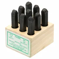 YOUNG BROS. STAMP WORKS Hand Stamp Kit: 0 thru 9 (6 doubles as 9), 1/8 in Character Ht, Steel, Wood (MPN 05092)