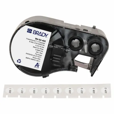 BRADY Combined Label and Ribbon Cartridge: Square, 3/8 in, Cryogenic Polyester - Brady Thermal Transfer Precut Label Roll Cartridges