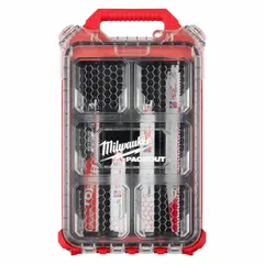 This 22-piece reciprocating saw blade set includes a 12-inch 5 TPI wood cutting blade and additional blades with 14, 18, and 8 TPI configurations. Designed for use with reciprocating saws, the set is suited for cutting wood in demolition, framing, and general construction tasks.