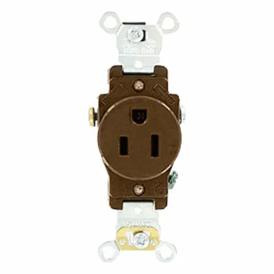 LEVITON Plugs and Receptacles: Single, 5-15, Brown, 125V AC, 15 A, 2 Pole / 3 Wire (MPN 5251) - General Purpose Receptacles