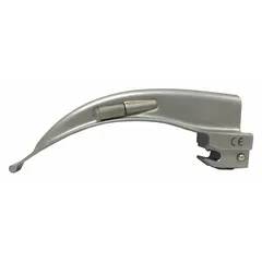 Reusable MacIntosh laryngoscope blade made of stainless steel with a silver finish. Blade size 2, overall length 4 1/4 in, overall width 3/8 in. Features standard illumination. Used for direct laryngoscopy during endotracheal intubation, commonly in pediatric or small adult patients.