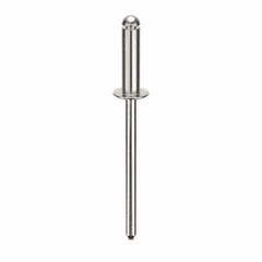 Domed-head blind rivet with 0.122" diameter and 1.549" overall length. Body length is 29/64" and overall length is 1 35/64". Supplied in a 500-piece pack. Used for fastening sheet metal, plastics, and composite materials where only one-sided access is available.