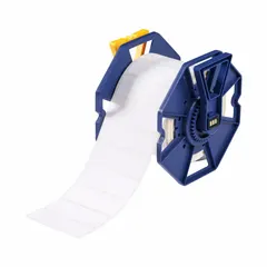 White matte-finish precut label roll for use with Brady J7300 printer series. Each label measures 1 inch by 3 inches, with 1,000 labels per roll. Suitable for industrial labeling applications such as equipment identification, pipe marking, and inventory tracking.