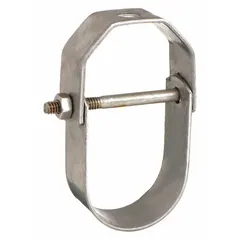 This 304 stainless steel clevis hanger supports 3/4 in pipe suspended from 3/8 in threaded rod. With a load capacity of 610 lb, it is used in plumbing, HVAC, and mechanical systems for tube and pipe installations. Non-cushioned design.