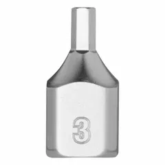 This hex bit socket features a 1/4 in drive and a 3 mm hex tip with a fixed insert design. Overall length is 51/64 in. Suitable for driving hex-head fasteners in assembly, maintenance, and repair tasks.