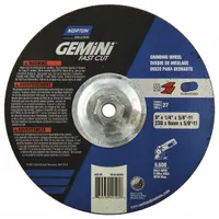 General purpose grinding wheel for carbon and stainless steel. Aluminum oxide construction with 24 grit. Type 27 depressed center design for use on angle grinders. Suitable for metal fabrication, weld preparation, and maintenance tasks requiring material removal and finishing