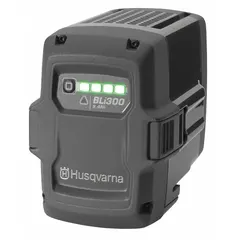 The HUSQVARNA BLI300 is a 36V DC battery for the Bli-X tabbed platform. It includes one battery and no charger. This battery is used to power cordless outdoor equipment such as chainsaws, trimmers, and blowers.