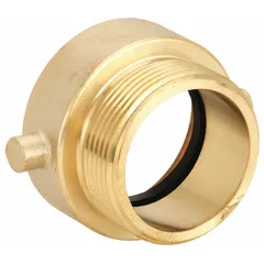 This brass rigid adapter connects fire hoses with NH threads to standpipes or hydrants with NPSH threads. It features a straight, pin-lug design for secure coupling in fire protection systems and municipal hydrant applications.