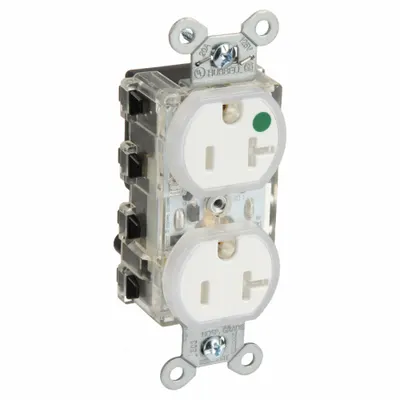 HUBBELL Snapconnect receptacle: Hospital Grade, Duplex, 5-15R, White, 125V AC, 20 A - General Purpose Receptacles