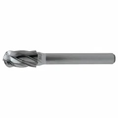Ball-nosed cylinder bur with SC-5 aluminum-cut geometry. Head measures 1/2" x 1" with a 1/4" shank. Designed for deburring, shaping, and finishing on non-ferrous metals in machining and fabrication applications.