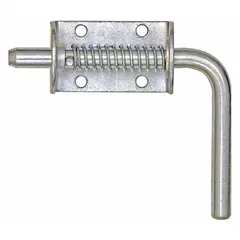 Steel spring latch with handle, zinc-plated finish. Measures 3 in length by 1 3/4 in width. Installs using fasteners. Used for securing tailgates on trucks in fleet and vehicle maintenance applications.