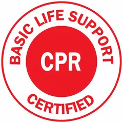 Non-reflective English label, 2 in diameter, for identifying hard hats of workers certified in Basic Life Support CPR. Supplied as a set of 4 labels. Suitable for industrial and construction environments where quick identification of emergency-response capability is required.